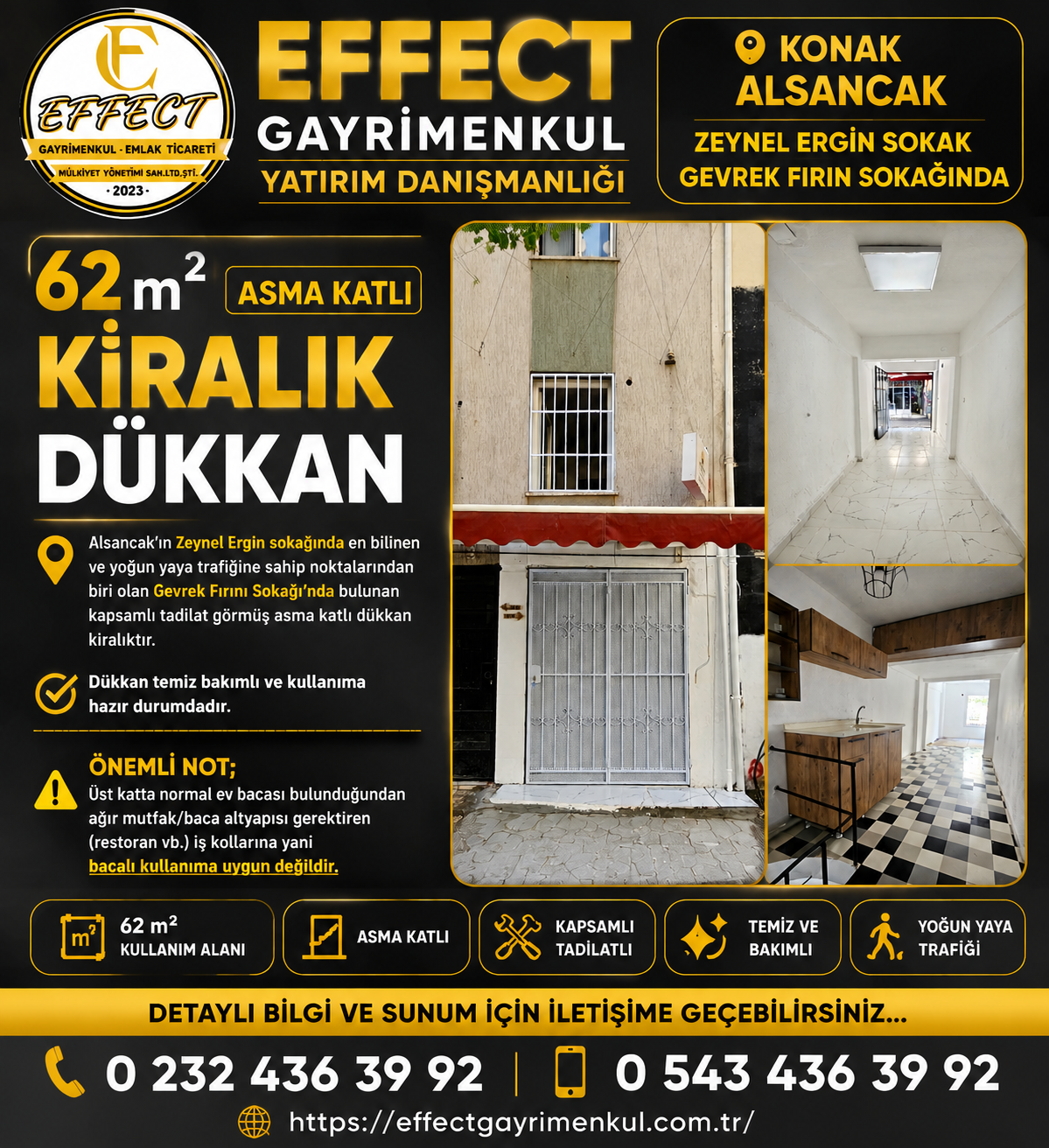 KONAK ALSANCAK'DA 62  m² ASMA KATLI DÜKKAN