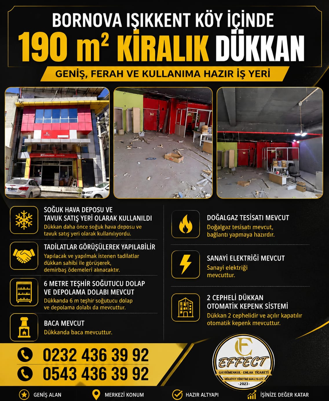 BORNOVA IŞIKKENT MERKEZ DE 190 M2 KİRALIK DÜKKAN