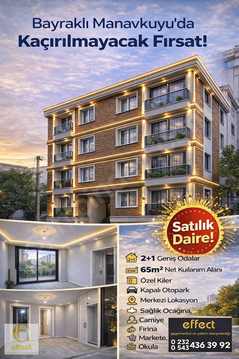 BAYRAKLI MANAVKUYU'DA OTOPARKLI 2+1 SATILIK DAİRE