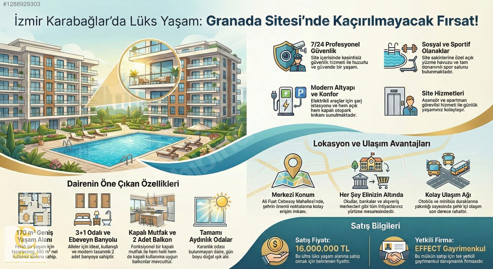 İZMİR KARABAĞLAR GRANADA SİTESİNDE ULTRA LÜKS 3+1 SATILIK DAİRE
